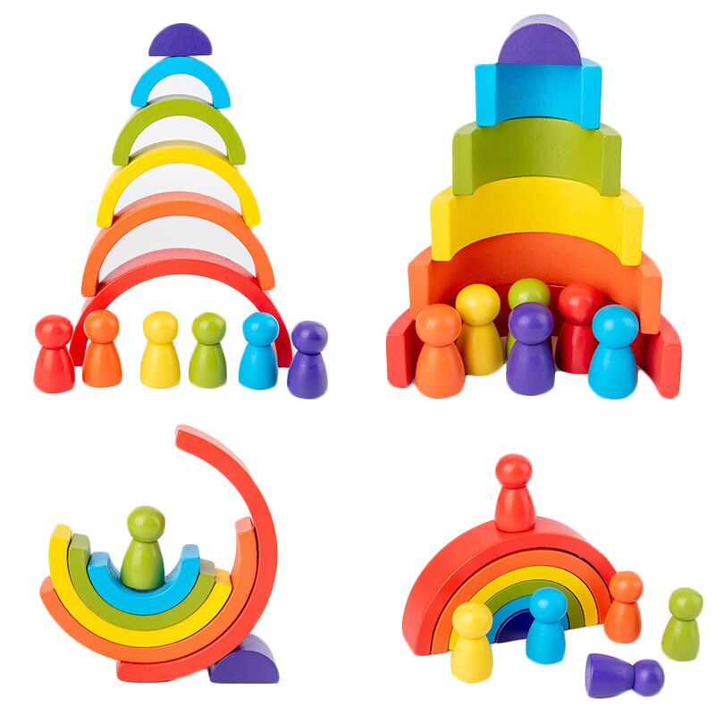 Wooden Blocks Stacking - Giocattolo arcobaleno in legno per bambini
