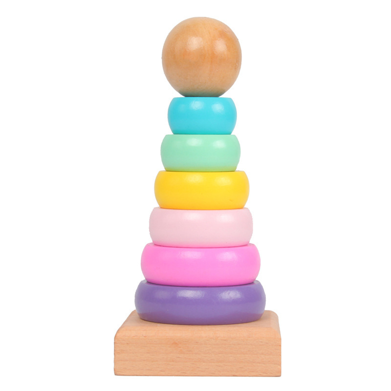 Wooden Blocks Stacking - Bambini Arcobaleno Torre Ghiera Giocattolo di