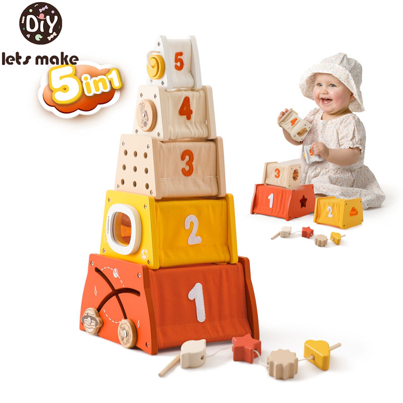 Wooden Blocks Stacking - Bambini giocattoli Montessori in legno Threading